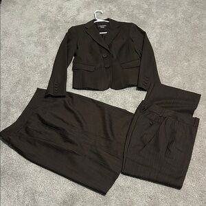 Ann Taylor Dark Brown Pantsuit and Skirt Set- 3 piece